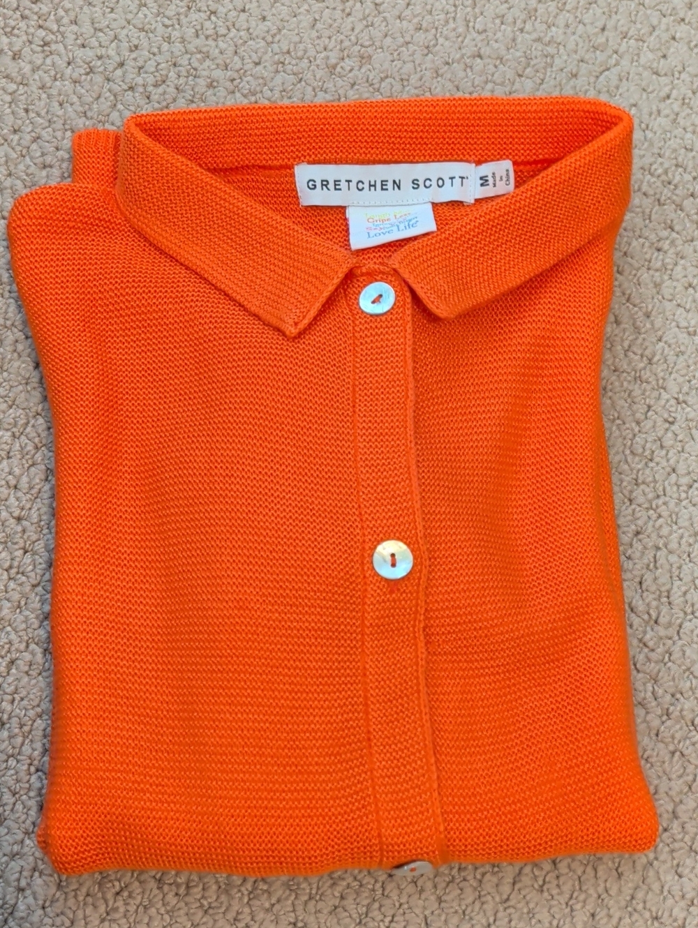 Gretchen Scott Orange Button-Down Knit Cardigan Fushia Ribbon Placket L - Picture 14 of 14